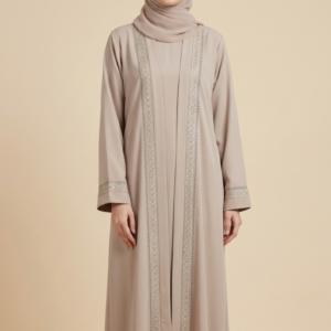 Soft Beige Embroidered Abaya