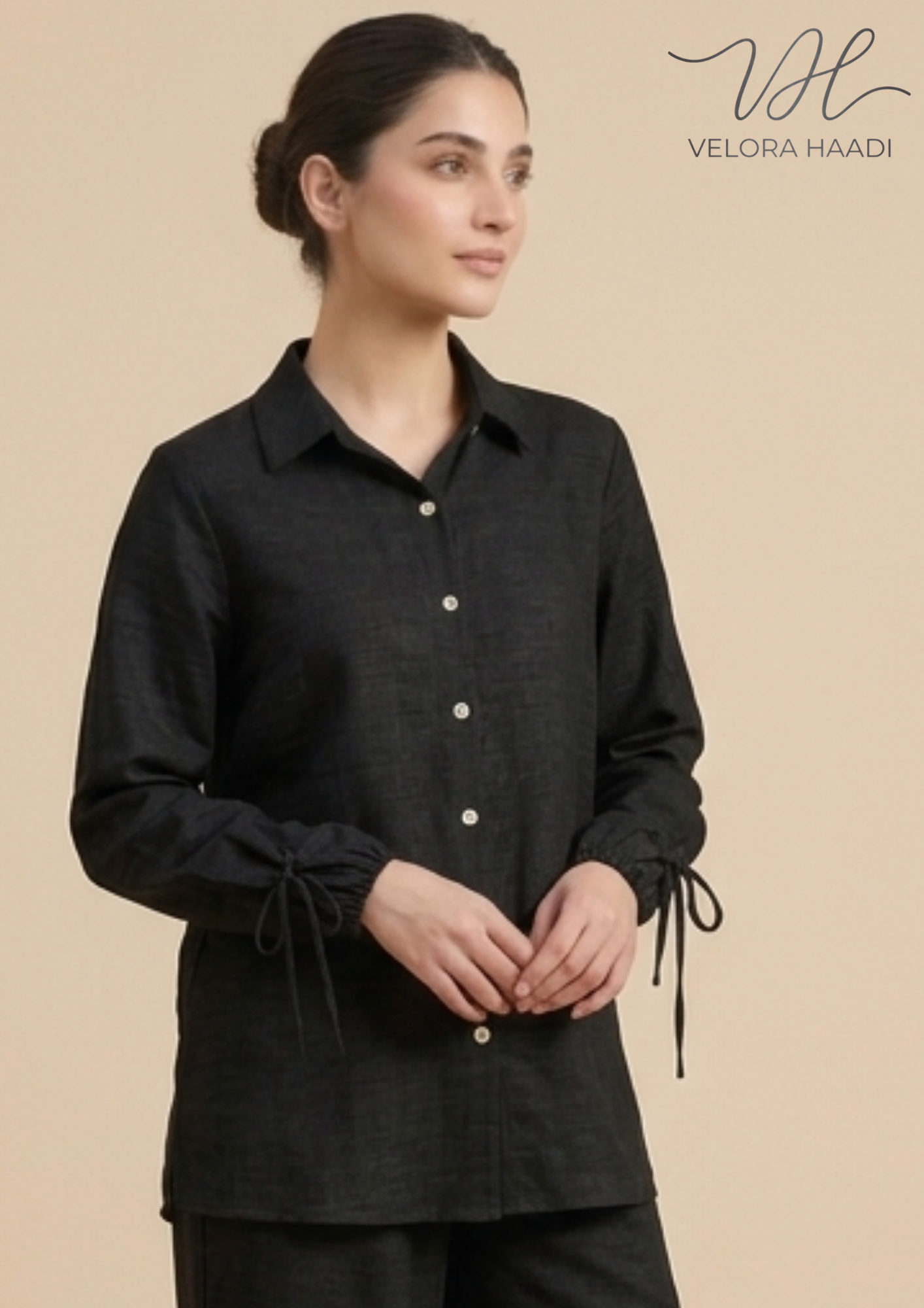 Premium Linen Button-Down PJ Set with Tie-Cuff Details - Image 2