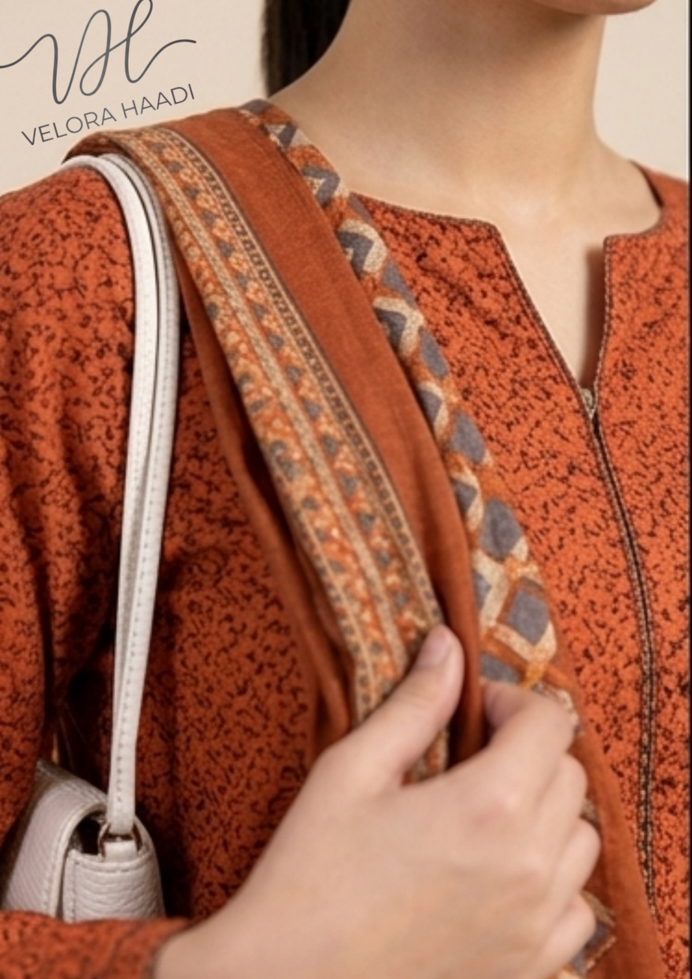 Embroidered 3-Piece Lawn Suit with Printed Dupatta – Rust Orange - Image 3