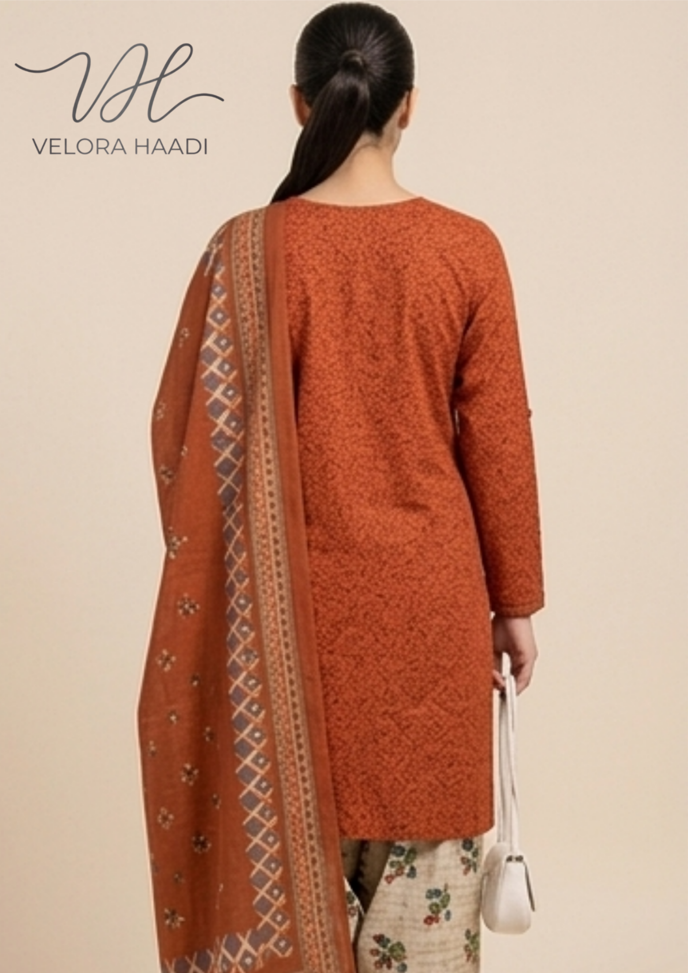 Embroidered 3-Piece Lawn Suit with Printed Dupatta – Rust Orange - Image 4