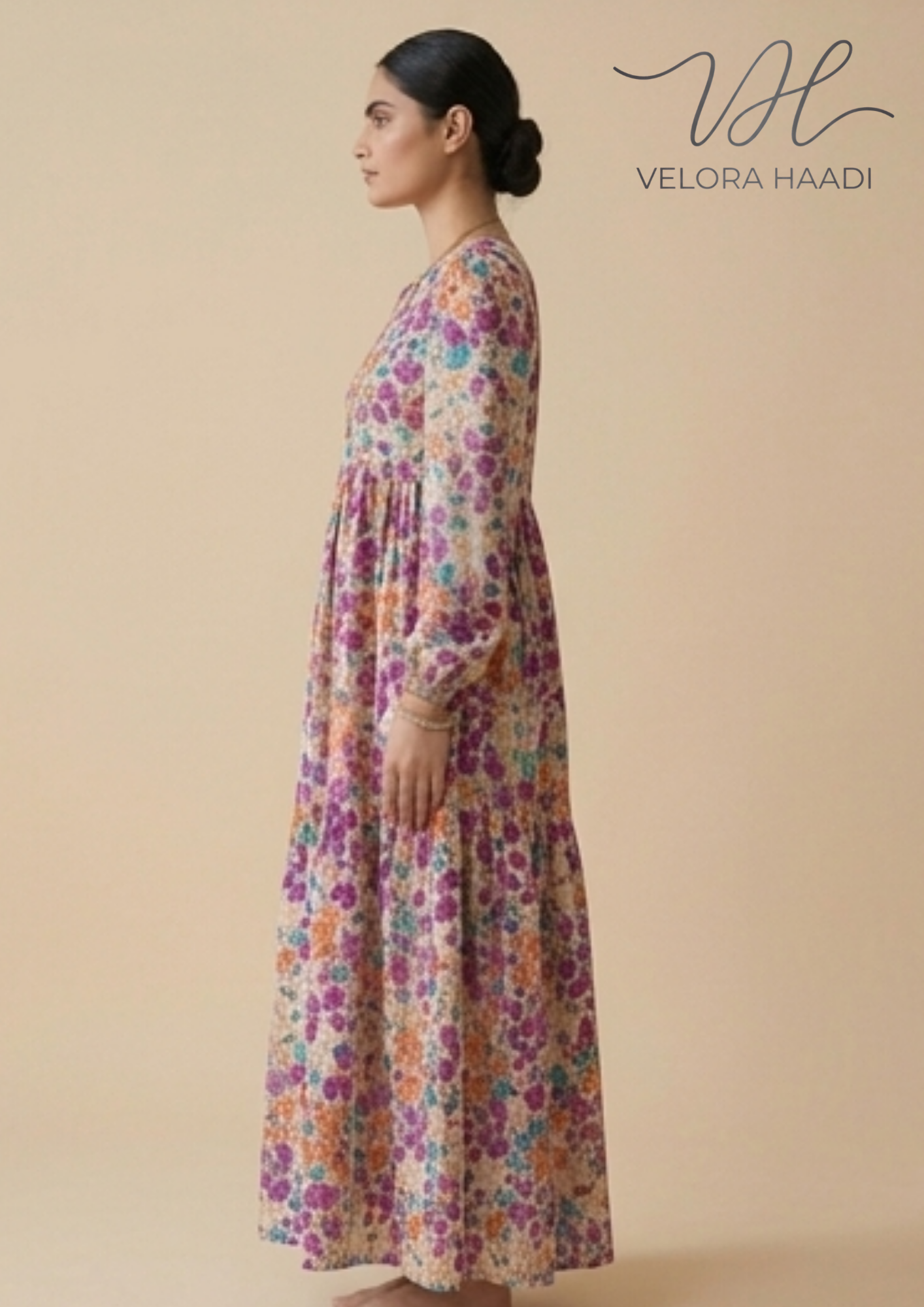 Vibrant Floral Tiered Maxi Dress – Multi-Color Violet & Orange - Image 3