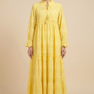 Lemon Yellow Chikankari Tiered Maxi
