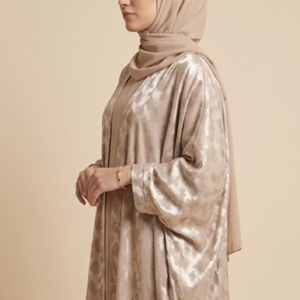 Champagne Beige Printed Kaftan Abaya with Matching Hijab