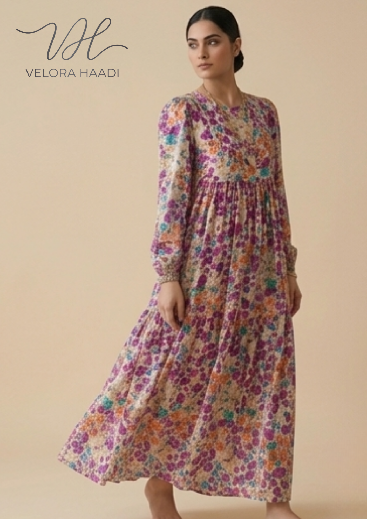Vibrant Floral Tiered Maxi Dress – Multi-Color Violet & Orange - Image 4