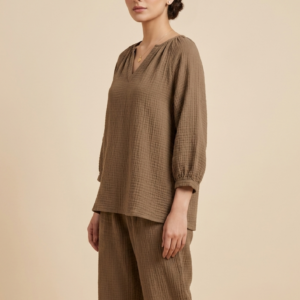 Premium Muslin Cotton PJ Set – Olive Brown
