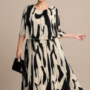 Premium Abstract Zebra Print Cape Blouse and Maxi Skirt Co-Ord Set