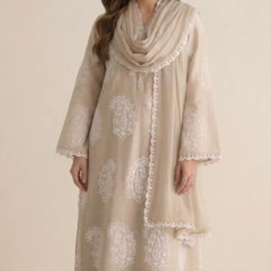 Sand Beige Paisley Embroidered Suite