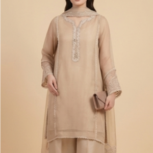 Mocha Sheer Organza Formal Suit