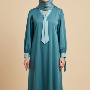 Teal Silk Neck-Tie Gown
