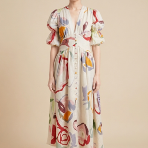 Vintage Bloom Puff-Sleeve Midi