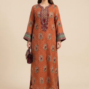 Rust Chunri Print Embroidered Suite