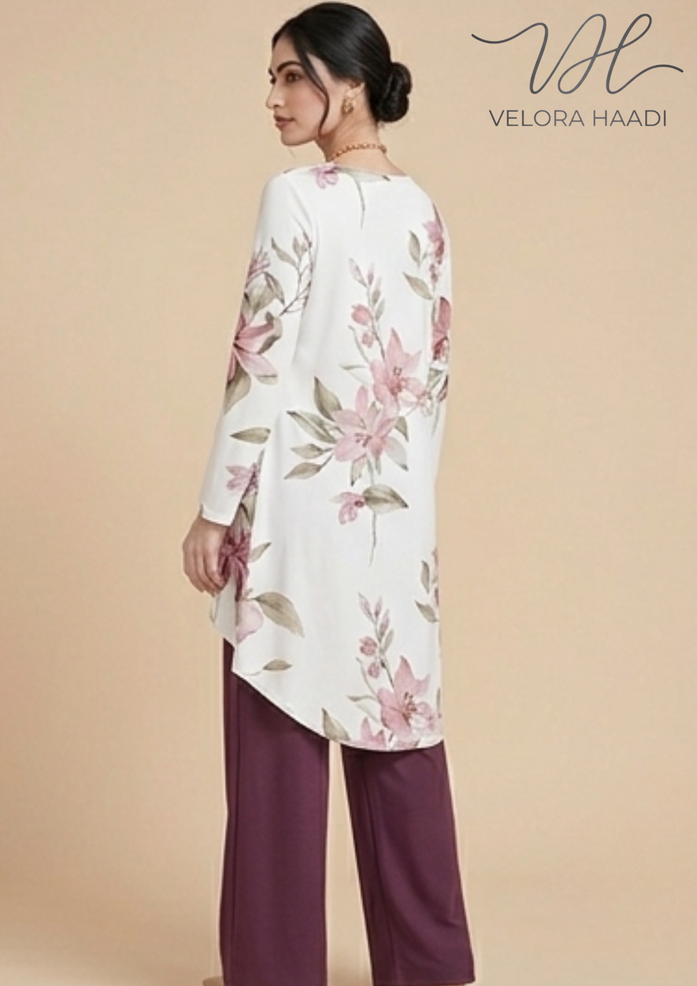 Premium Floral High-Low CO-ORD Set – Ivory & Deep Plum - Image 4