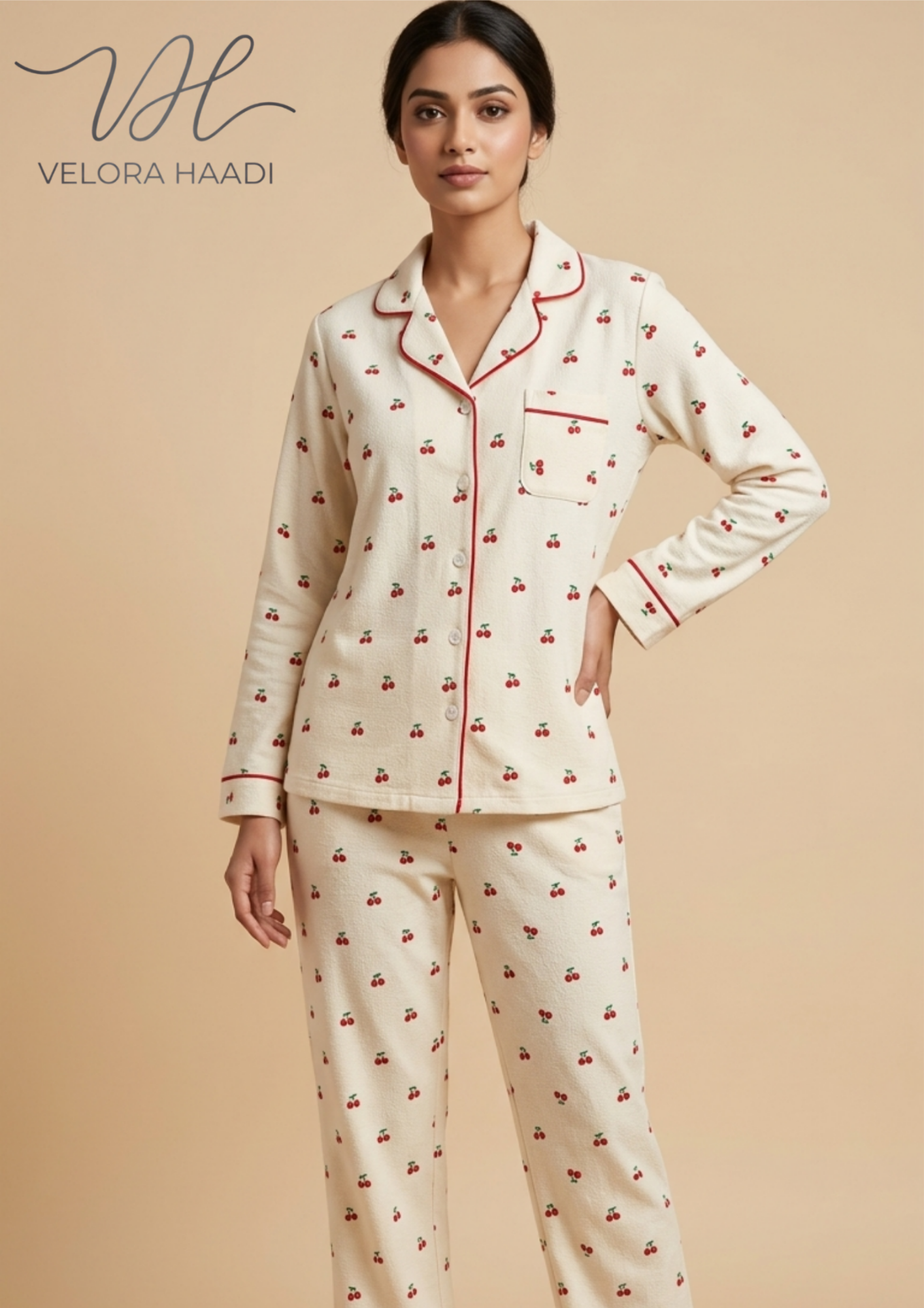 Cherry Print Classic Pajama Set