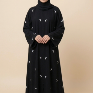 Black Crescent Embroidered Abaya
