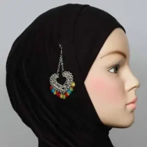 Silver Filigree Hijab Jewelry Pin with Multicolor Bead Accents